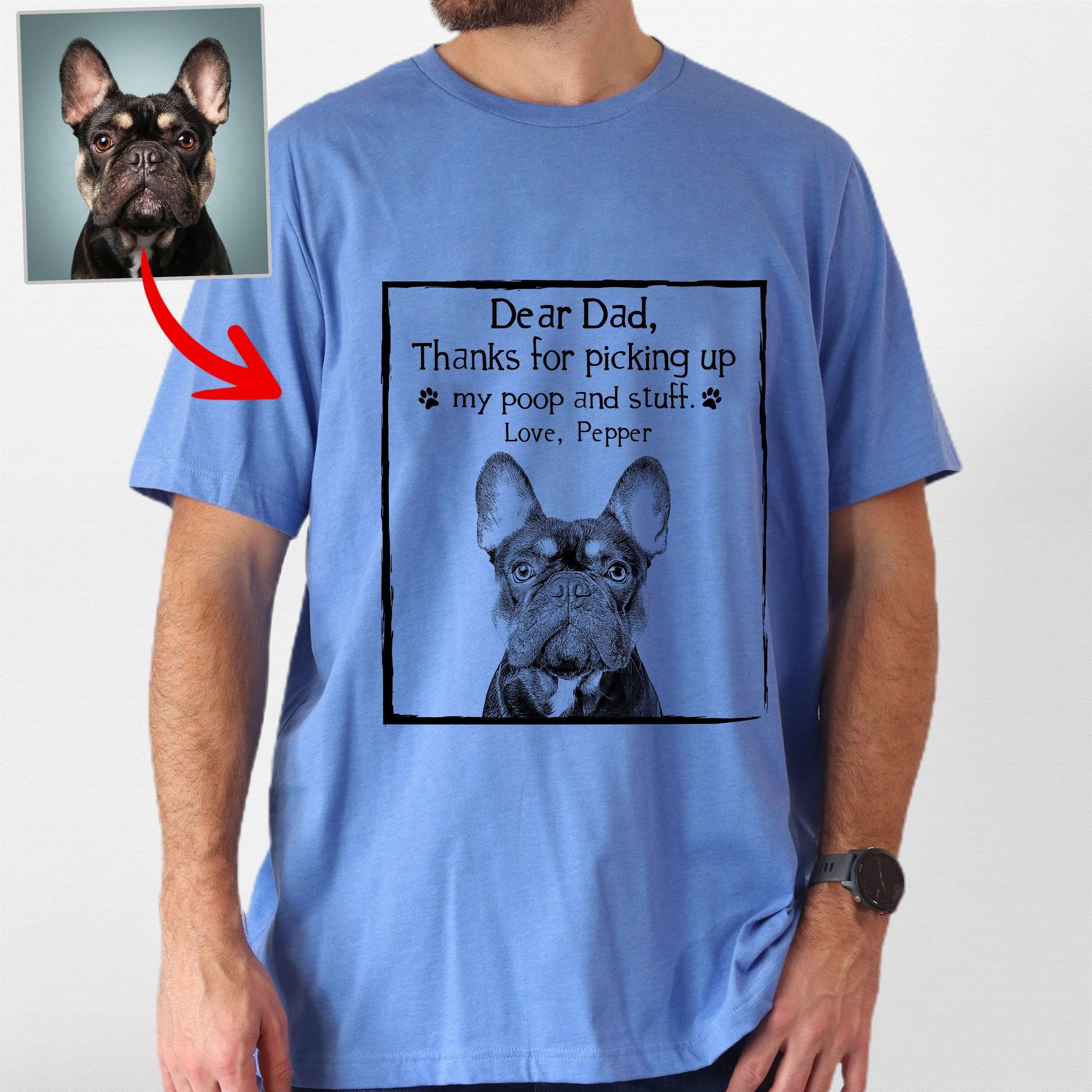 Happy Father's Day Customized Dog Portrait T-Shirt, custom pet portrait gift for pet lovers (view 5)