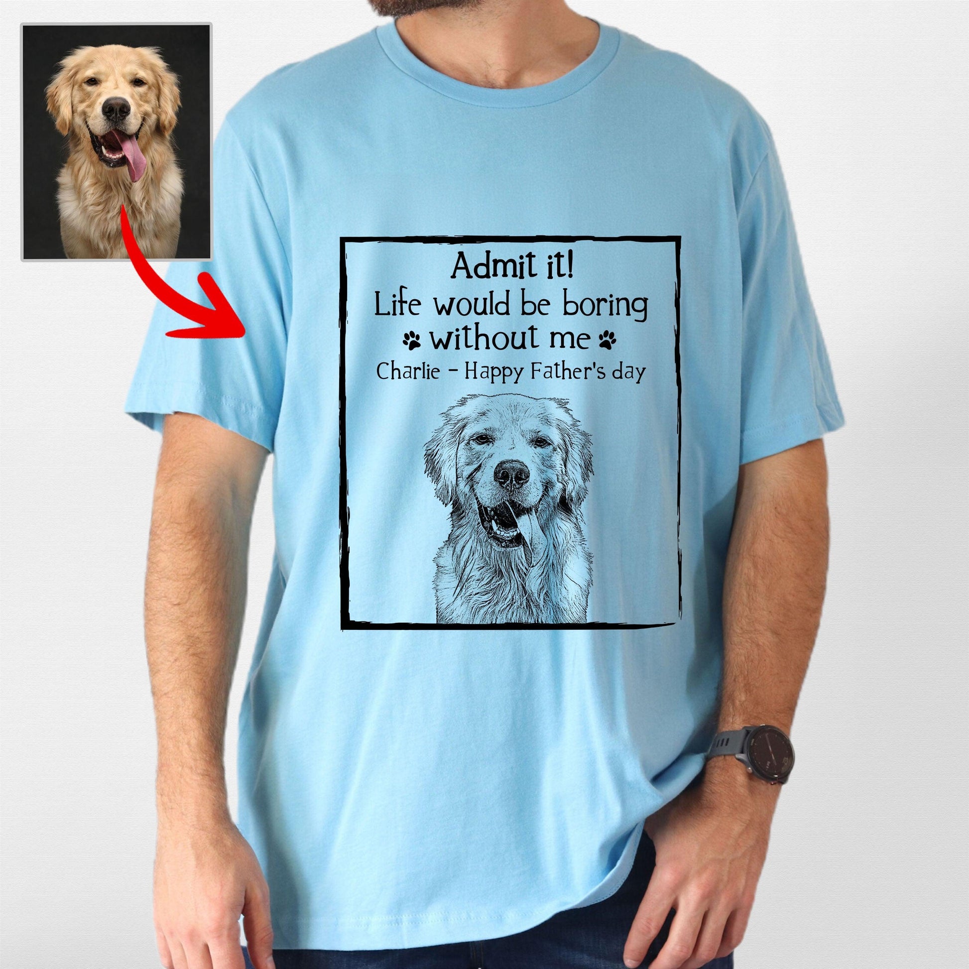 Happy Father's Day Customized Dog Portrait T-Shirt, custom pet portrait gift for pet lovers (view 6)