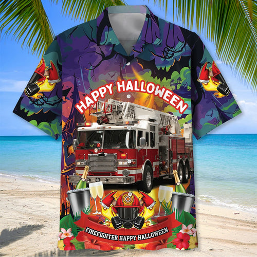 Happy Halloween Firefighter Shirt Hawaiian Shirt