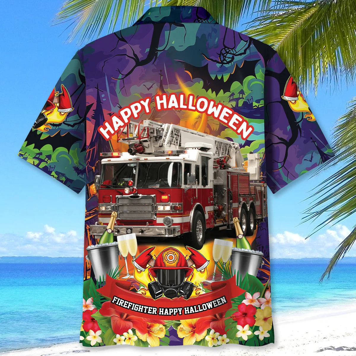 Happy Halloween Firefighter Shirt Hawaiian Shirt