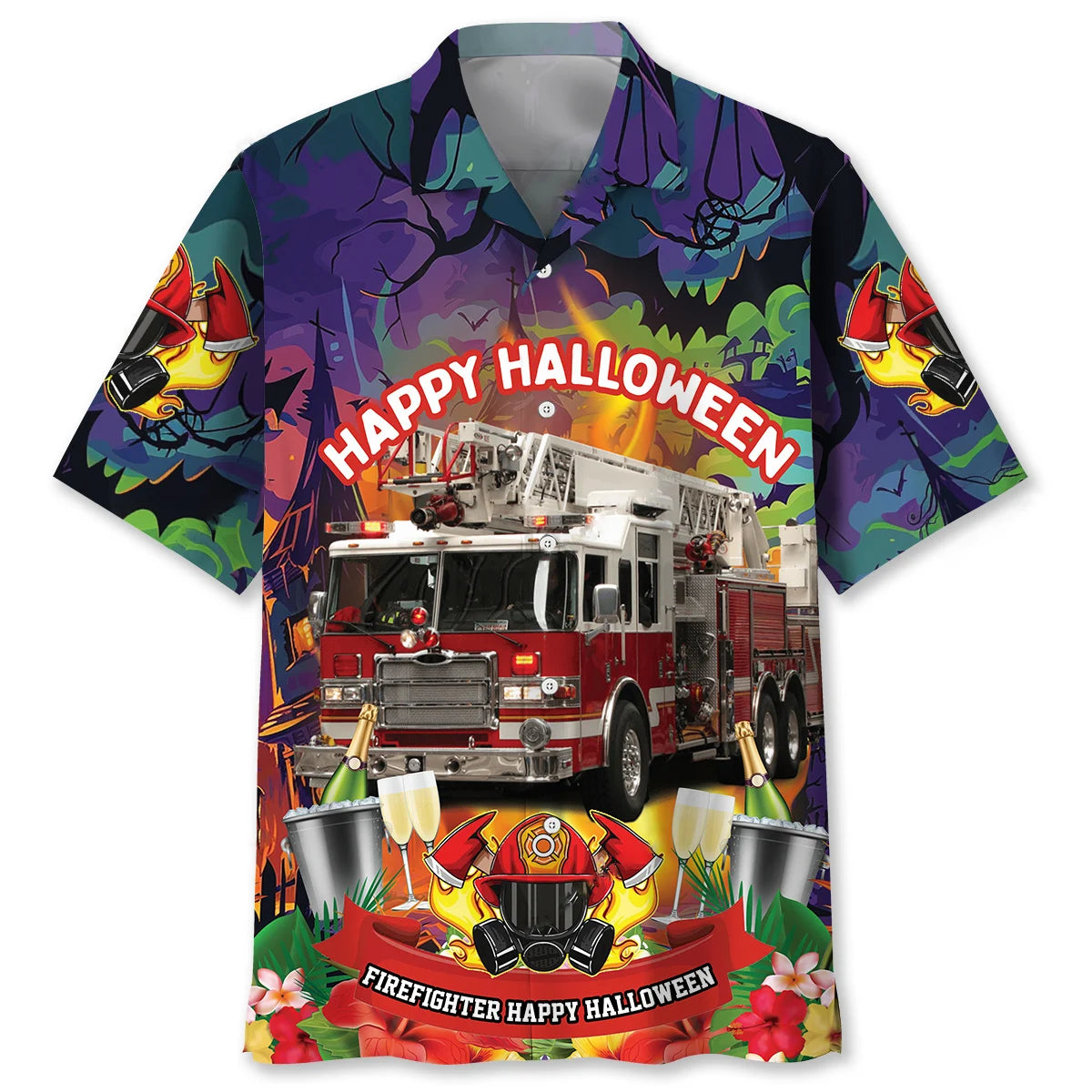 Happy Halloween Firefighter Shirt Hawaiian Shirt