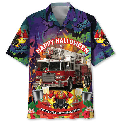 Happy Halloween Firefighter Shirt Hawaiian Shirt