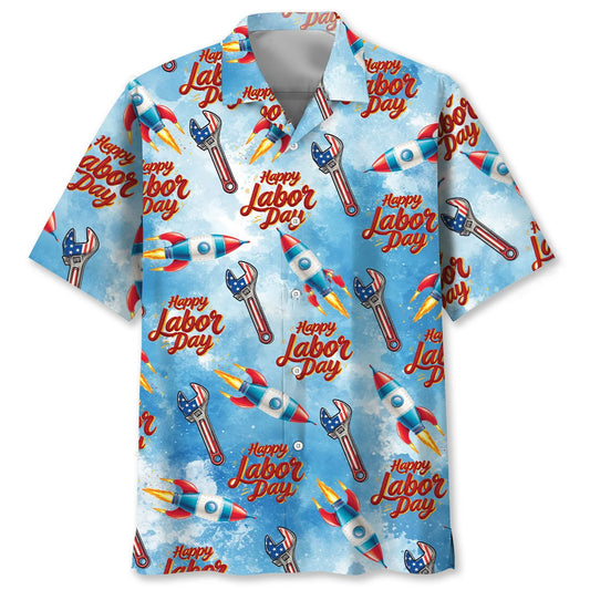 Happy Labor Day Blue Hawaiian Shirt - S - hawaiian shirt