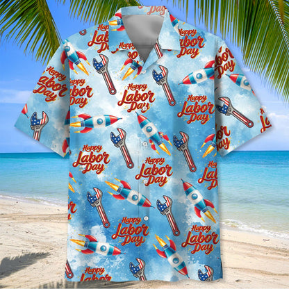 Happy Labor Day Blue Hawaiian Shirt
