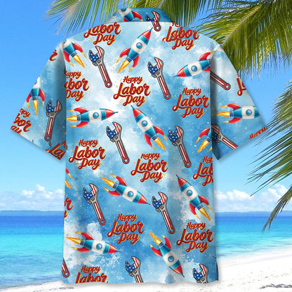 Happy Labor Day Blue Hawaiian Shirt