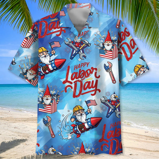 Happy Labor Day Fireworks American Flag and Funny Hawaiian Shirt - S - hawaiian shirt