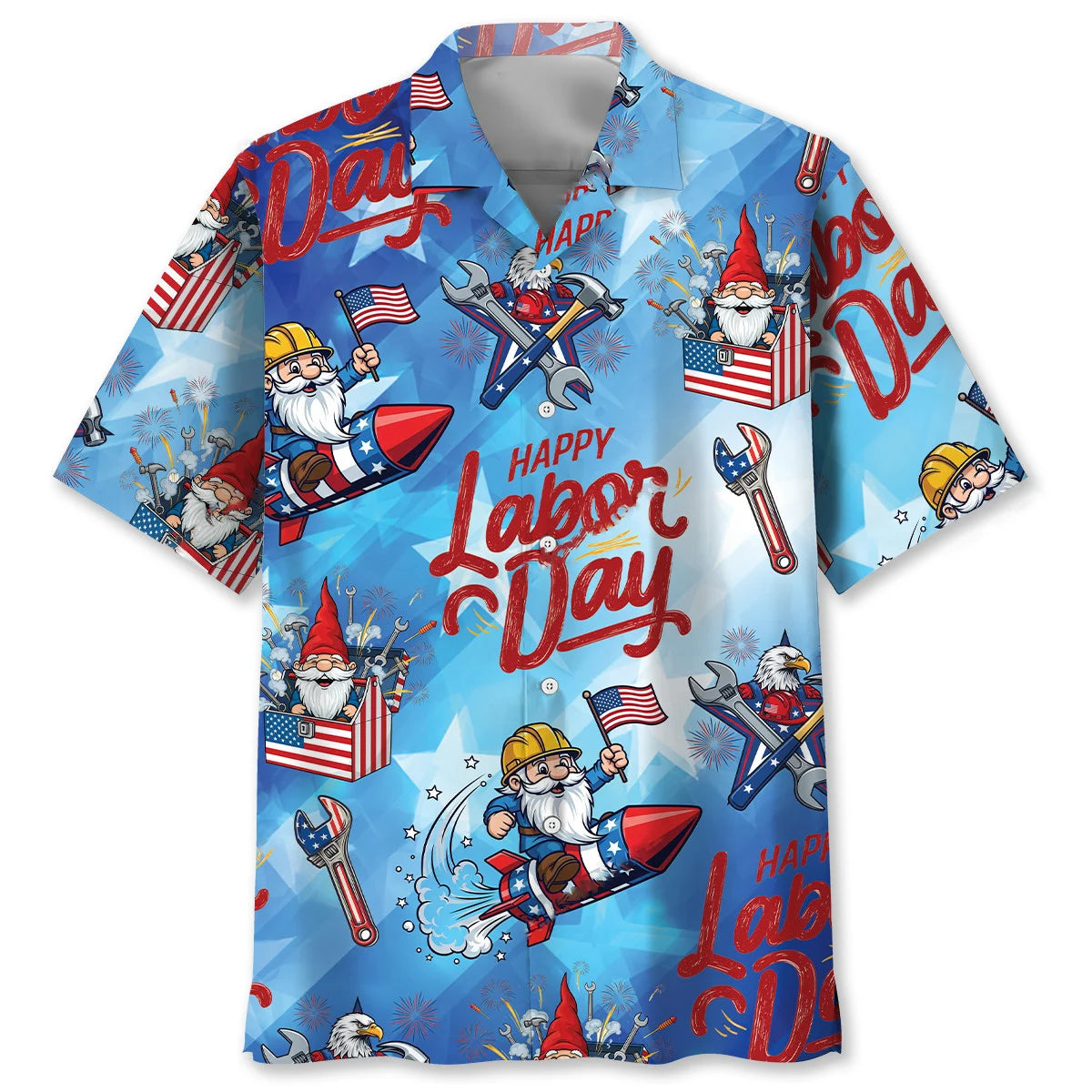 Happy Labor Day Fireworks American Flag and Funny Hawaiian Shirt
