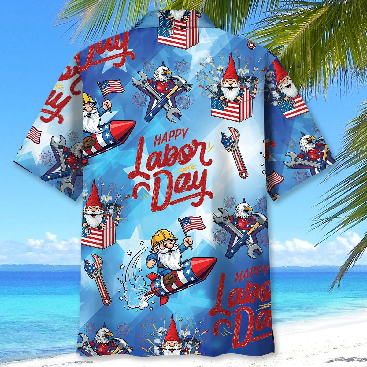 Happy Labor Day Fireworks American Flag and Funny Hawaiian Shirt
