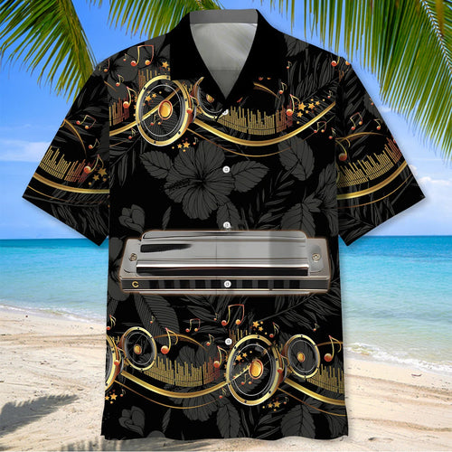 Harmonica Black Hawaiian Shirt