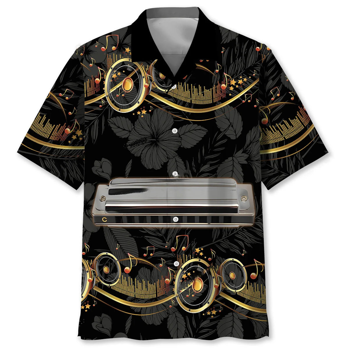 Harmonica Black Hawaiian Shirt