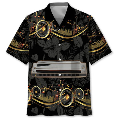 Harmonica Black Hawaiian Shirt