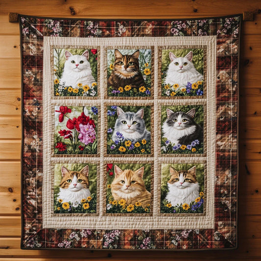 Harmony Flower Cat Quilt Blanket
