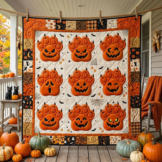 Haunted Pumpkin Paw Quilt Blanket