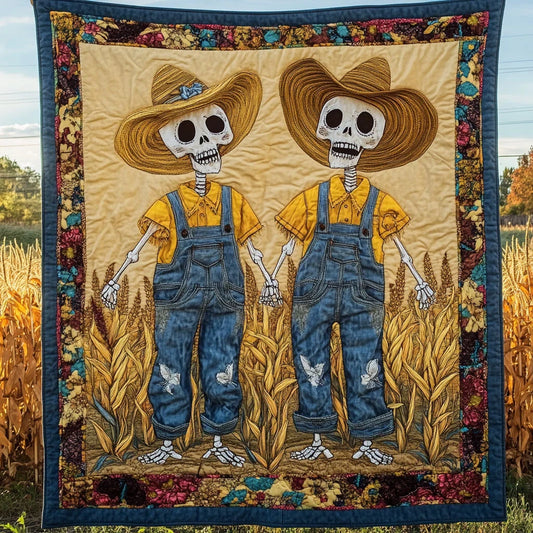 Haunted Skeleton Scarecrow Quilt Blanket