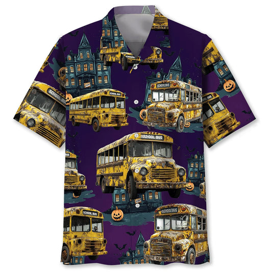 Haunted School Bus Hawaiian Shirt - S - hawaiian shirt