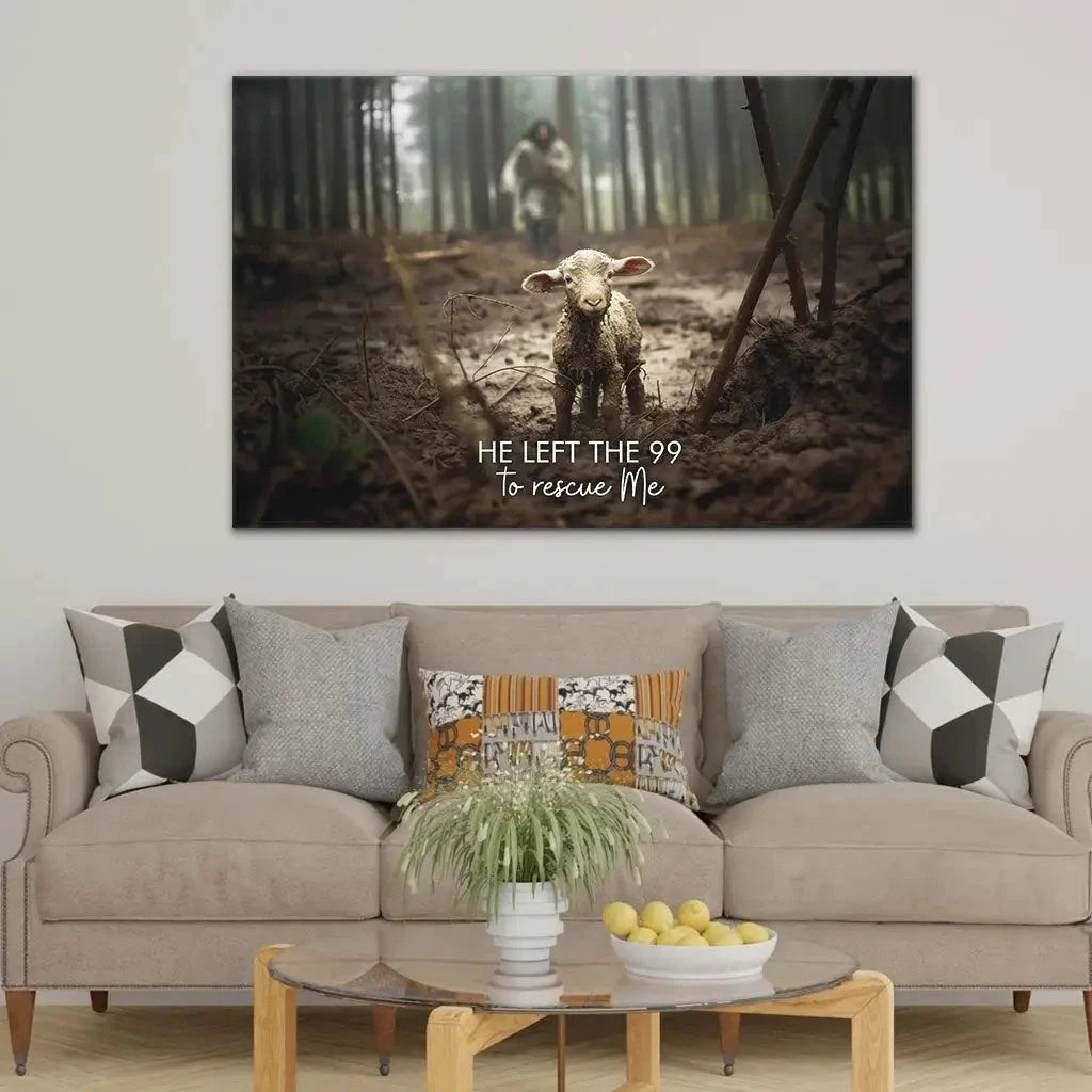 he left the 99 to rescue me jesus and lost sheep wall art canvas (view 5)