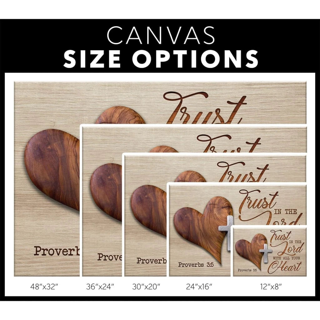 heart cross trust in the lord with all your heart proverbs 3 5 canvas wall art (Landscape) (view 3)