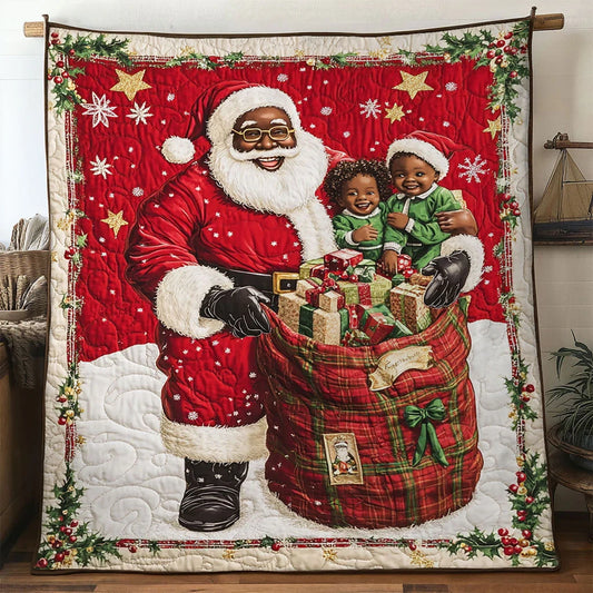 Heartwarming Black Santa Claus Scene Quilt Blanket