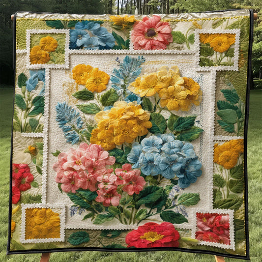 Heirloom Postage Flowers Quilt Blanket