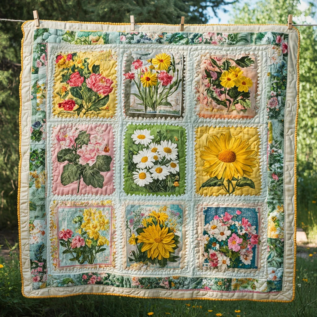 Heirloom Stamp Blooms Quilt Blanket