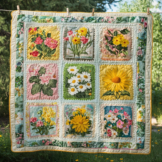 Heirloom Stamp Blooms Quilt Blanket
