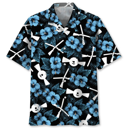 Helice Shooting Blue Hibiscus Hawaiian Shirt