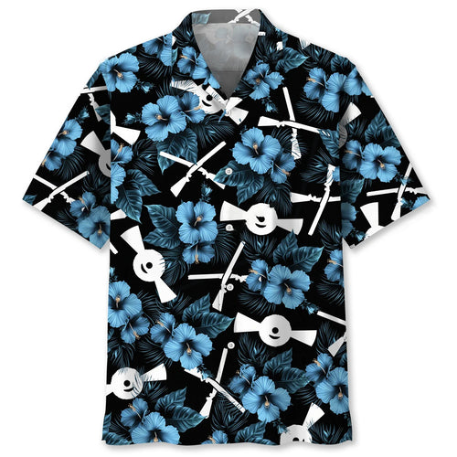Helice Shooting Blue Hibiscus Hawaiian Shirt
