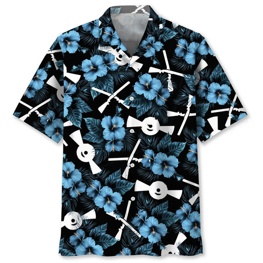 Helice Shooting Blue Hibiscus Hawaiian Shirt - S - hawaiian shirt
