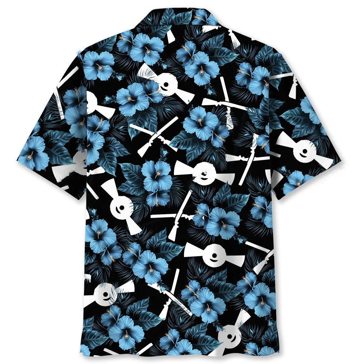 Helice Shooting Blue Hibiscus Hawaiian Shirt