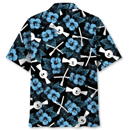 Helice Shooting Blue Hibiscus Hawaiian Shirt