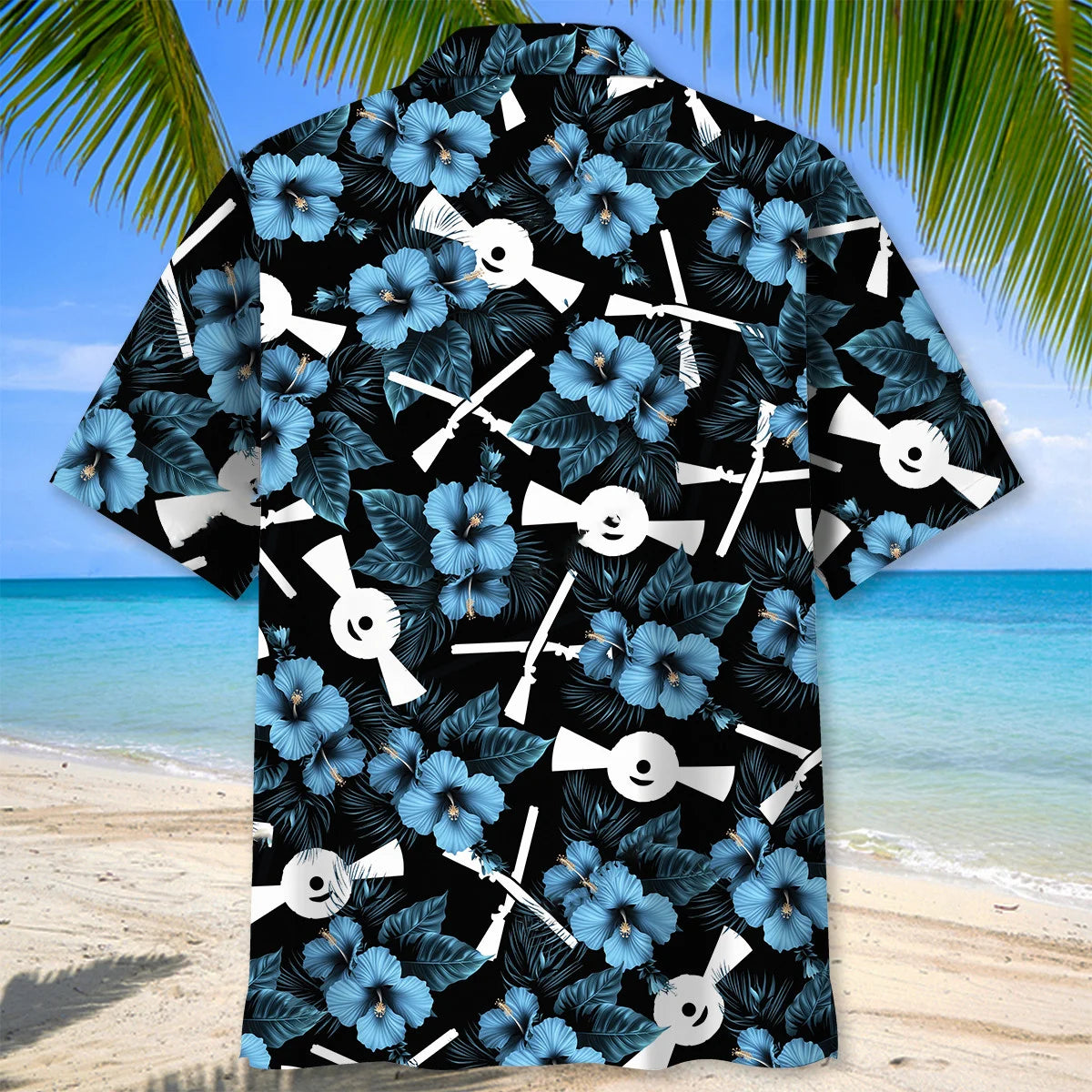 Helice Shooting Blue Hibiscus Hawaiian Shirt