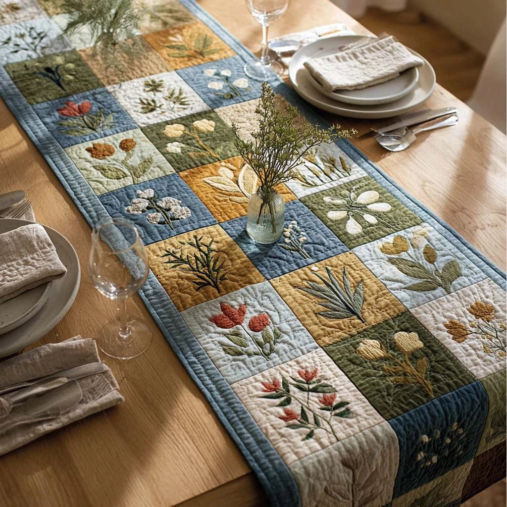 Herb Patchwork Quilted Table Runner