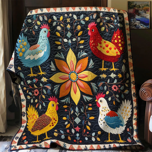 Heritage Folk Chicken Quilt Blanket