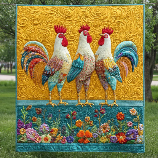 Heritage Rooster Quilt Blanket - Quilted Blanket by OtterMia