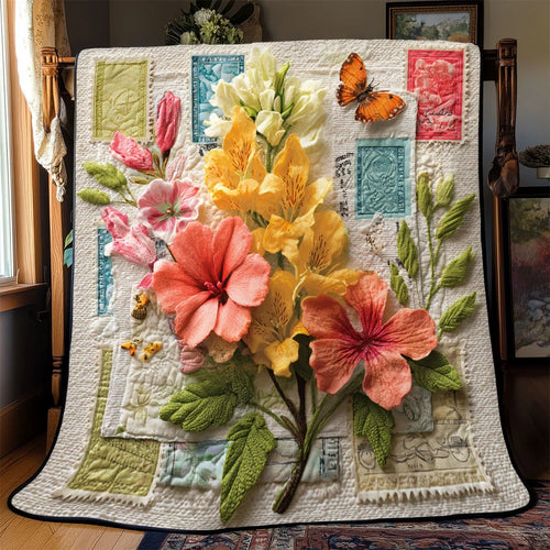 Heritage Stamp Flowers Quilt Blanket
