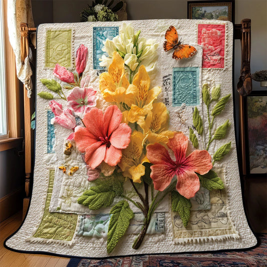 Heritage Stamp Flowers Quilt Blanket