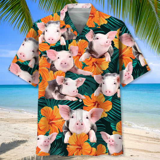 Hibicus Floral Pig Hawaiian Shirt - S - hawaiian shirt