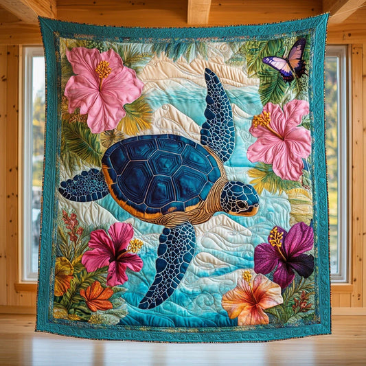 Hibiscus Turtle Quilt Blanket