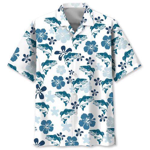 Hibiscus Bass Fishing Hawaiian Shirt