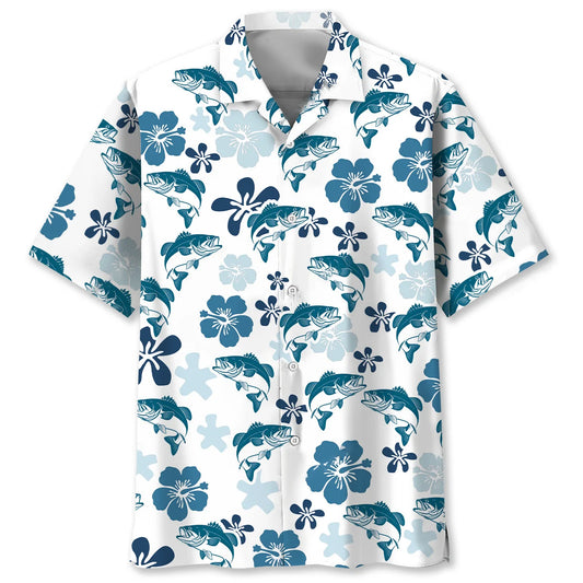 Hibiscus Bass Fishing Hawaiian Shirt - S - hawaiian shirt