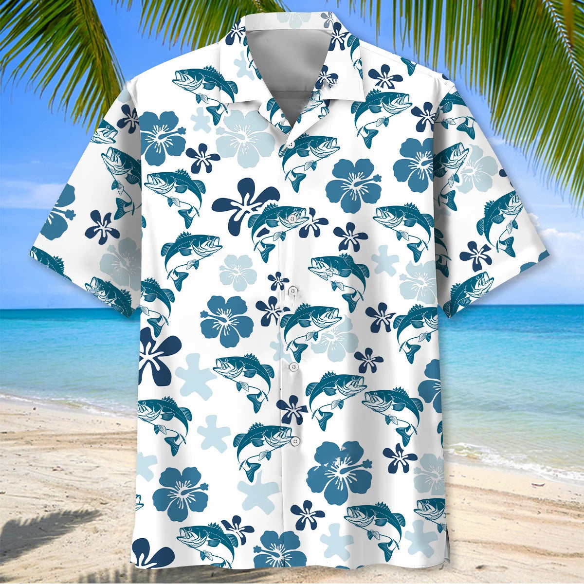 Hibiscus Bass Fishing Hawaiian Shirt
