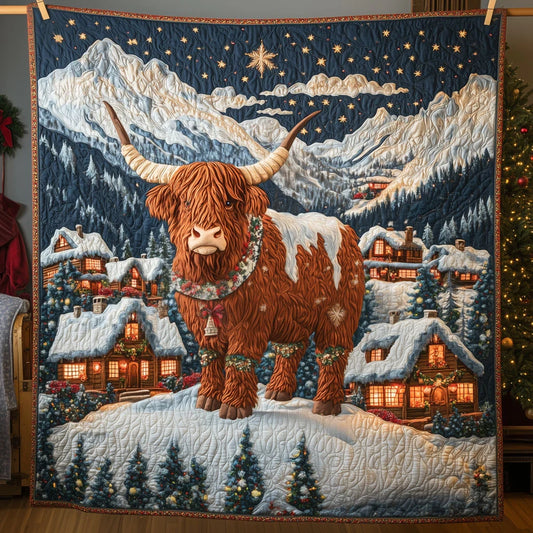 Highland Cow Christmas Quilt Blanket