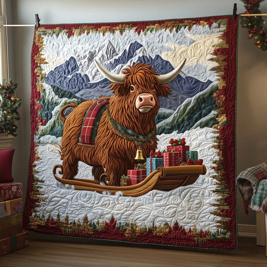 Highland Cow Sleigh Quilt Blanket