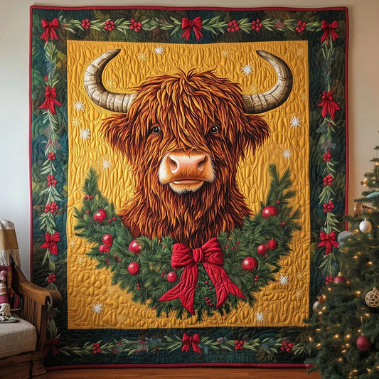 Highland Cow Wreath Quilt Blanket