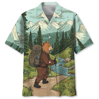 Hiking Bear Into the Forest I Go Hawaiian Shirt - M - hawaiian shirt