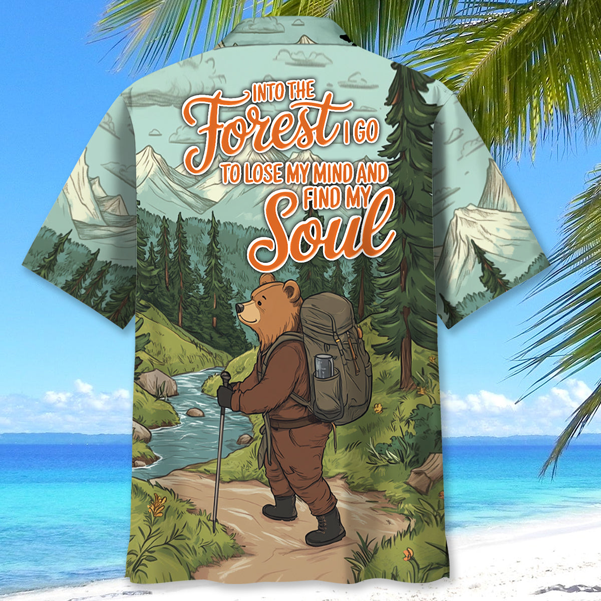 Hiking Bear Into the Forest I Go Hawaiian Shirt - XL - hawaiian shirt