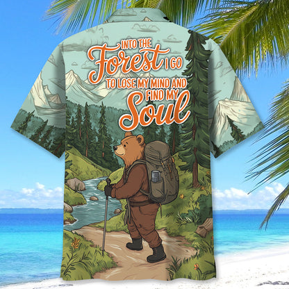 Hiking Bear Into the Forest I Go Hawaiian Shirt - XL - hawaiian shirt