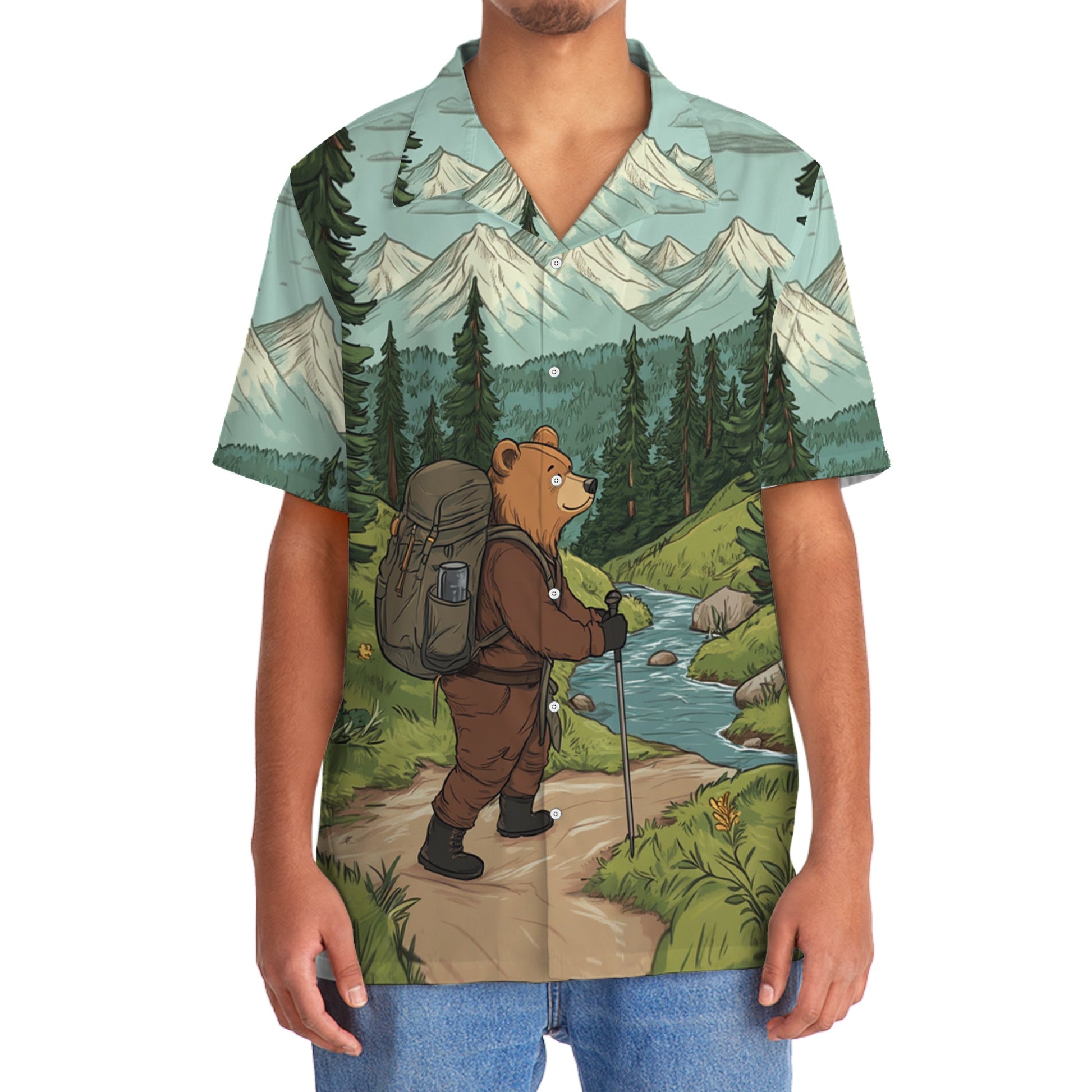 Hiking Bear Into the Forest I Go Hawaiian Shirt - 2XL - hawaiian shirt