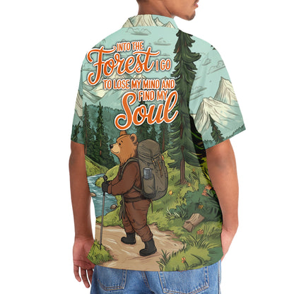 Hiking Bear Into the Forest I Go Hawaiian Shirt - 3XL - hawaiian shirt