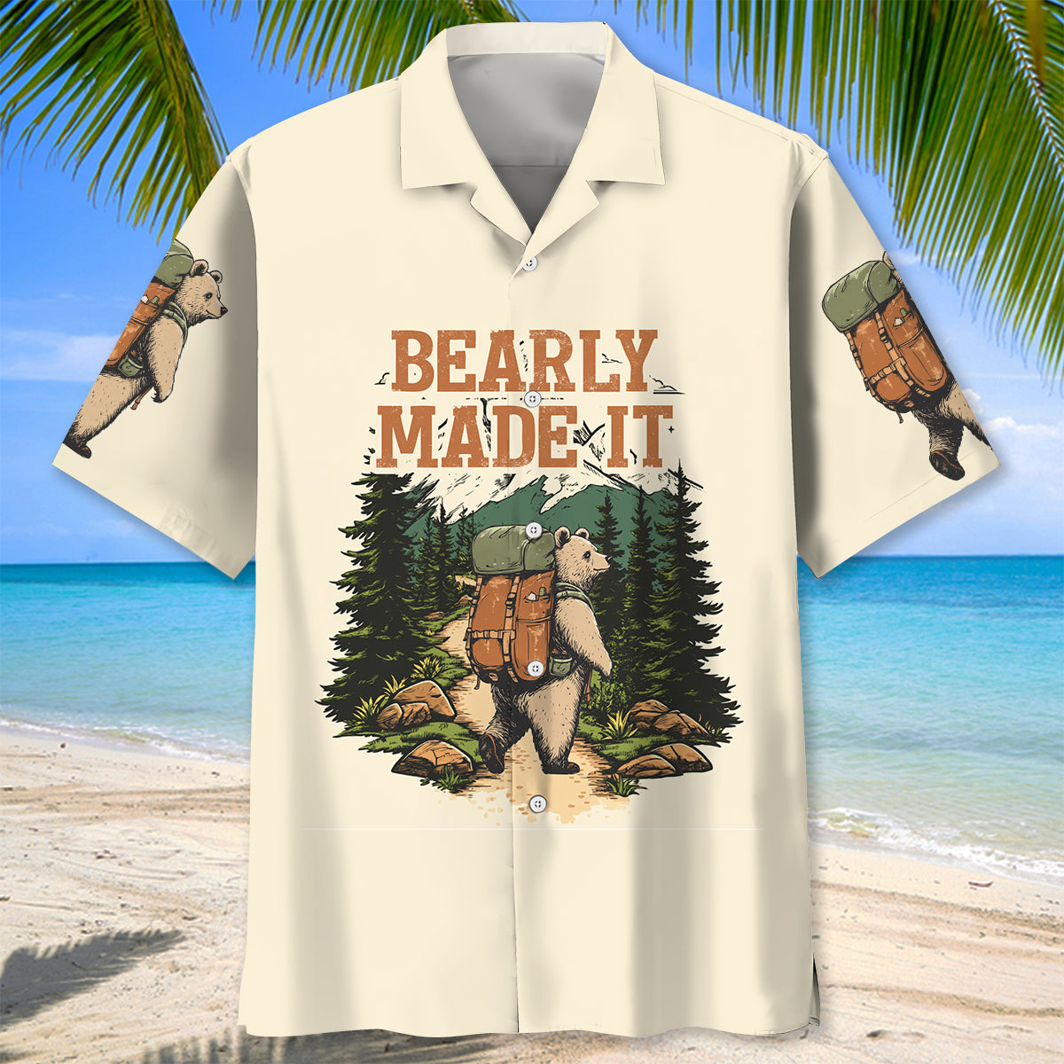 Hiking Bearly Made It Hawaiian Shirt - L - hawaiian shirt